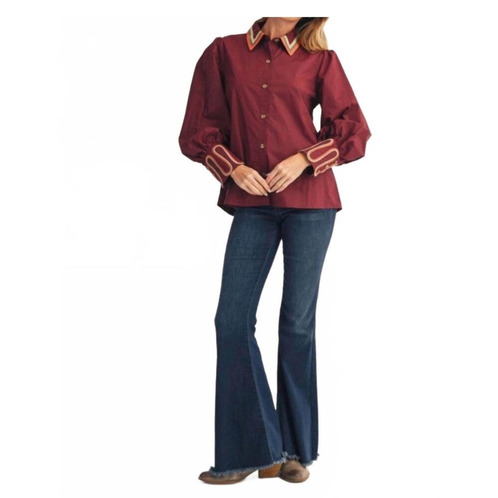 NWT JODIFL Burgundy Blouse with Gold Accents